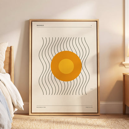 Solar Rhythm, beige, orange, black minimalist wall art displayed in a styled interior, gallery view 5