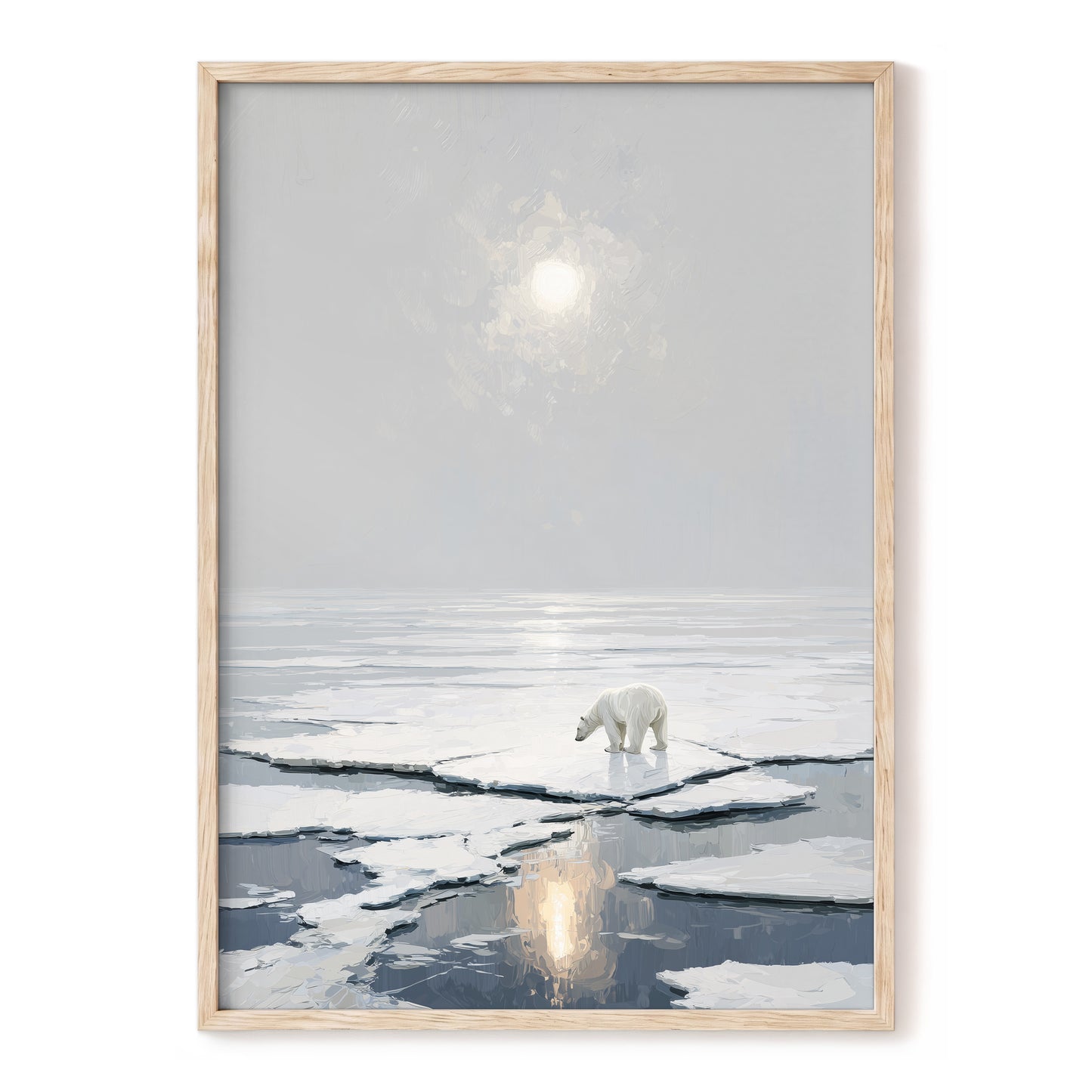 Solitary Arctic Light – white, gray, blue nature wall art, front view