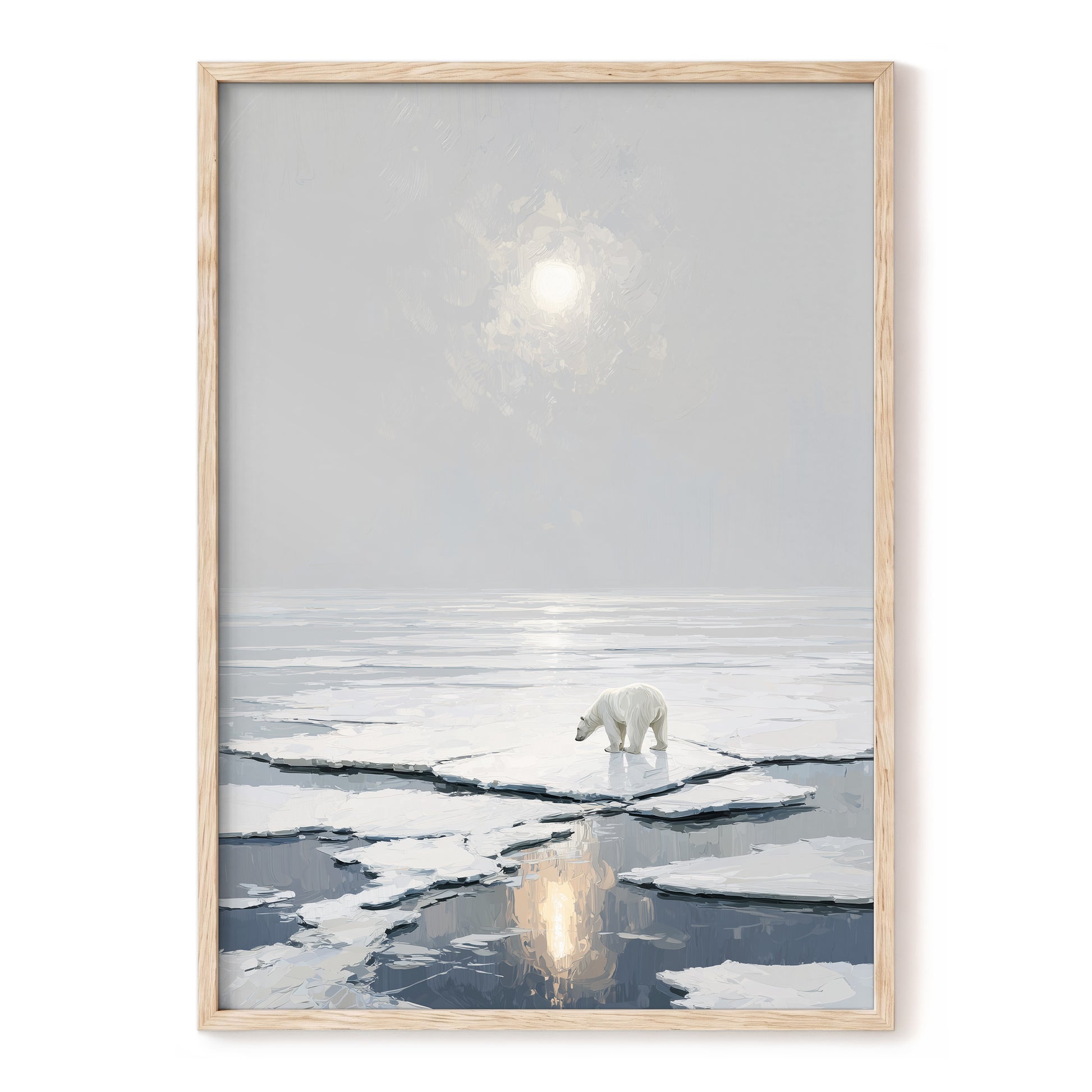 Solitary Arctic Light – white, gray, blue nature wall art, front view