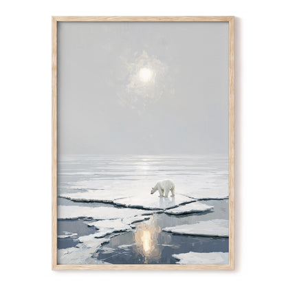 Solitary Arctic Light – white, gray, blue nature wall art, front view