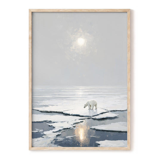 Solitary Arctic Light – white, gray, blue nature wall art, front view