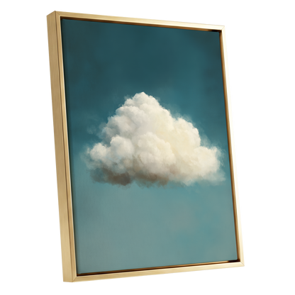 Solitary Cumulus, blue, white, gray nature wall art shown as a gold framed canvas wall art