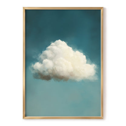 Solitary Cumulus, blue, white, gray nature wall art, front artwork view
