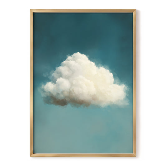 Solitary Cumulus, blue, white, gray nature wall art, front artwork view