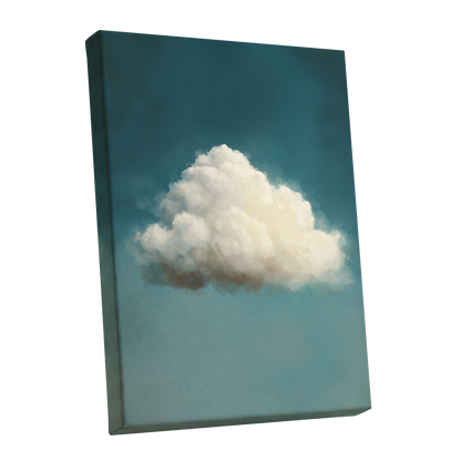 Solitary Cumulus, blue, white, gray nature wall art shown as a stretched canvas wall art