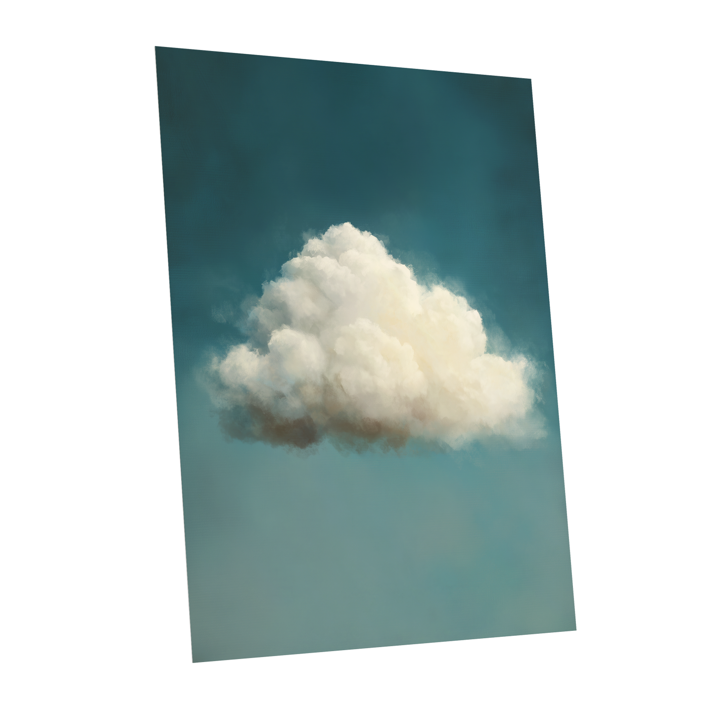 Solitary Cumulus, blue, white, gray nature wall art shown as a unframed poster wall art print