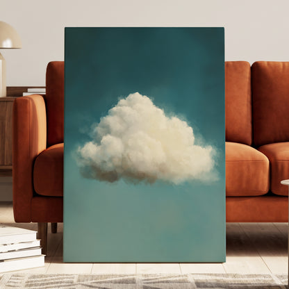 Solitary Cumulus, blue, white, gray nature wall art displayed in a styled interior, gallery view 3