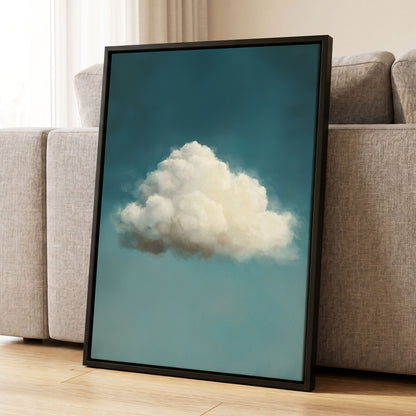 Solitary Cumulus, blue, white, gray nature wall art displayed in a styled interior, gallery view 4