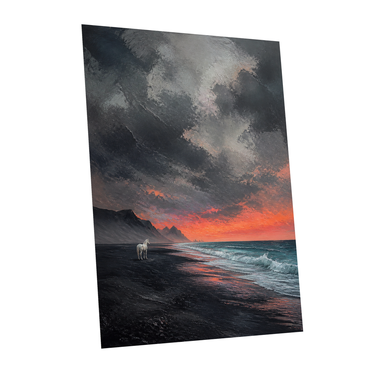 Solitary Shore, black, gray, orange nature wall art shown as a unframed poster wall art print
