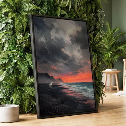 Solitary Shore, black, gray, orange nature wall art displayed in a styled interior, gallery view 2
