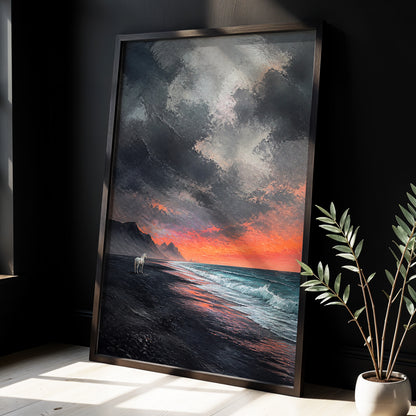 Solitary Shore, black, gray, orange nature wall art displayed in a styled interior, gallery view 3