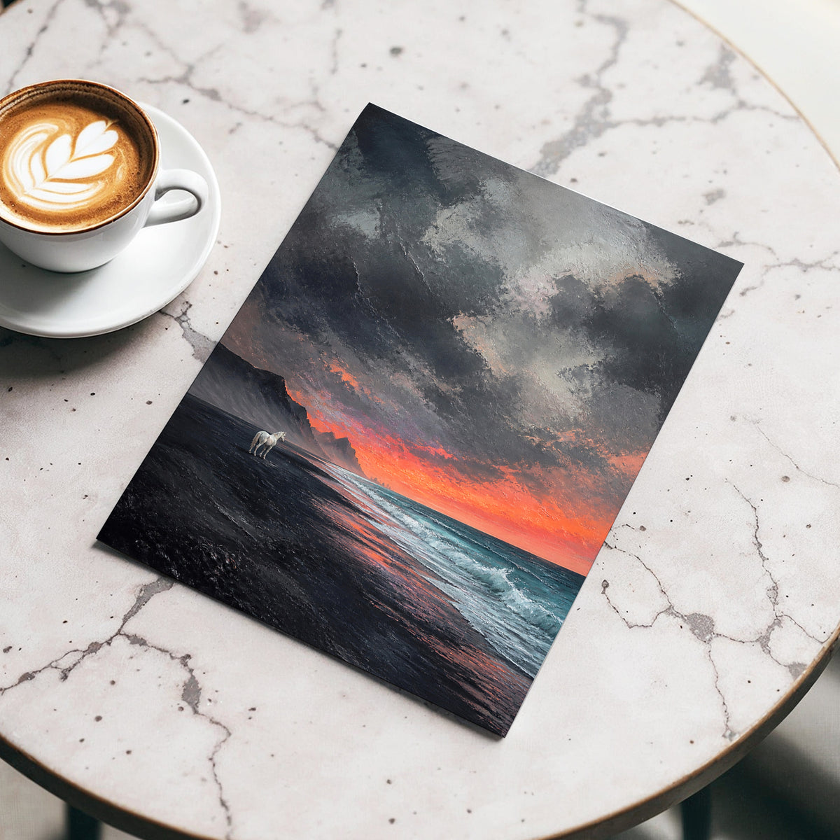 Solitary Shore, black, gray, orange nature wall art displayed in a styled interior, gallery view 4
