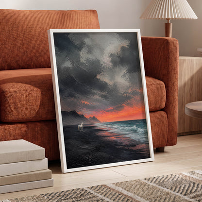 Solitary Shore, black, gray, orange nature wall art displayed in a styled interior, gallery view 6