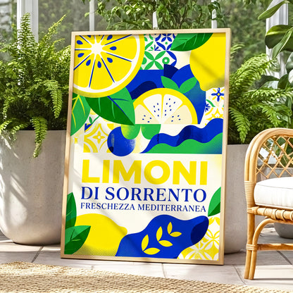 Sorrento Citrus Rhythm, yellow, blue, green nature wall art displayed in a styled interior, gallery view 2