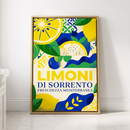 Sorrento Citrus Rhythm, yellow, blue, green nature wall art displayed in a styled interior, gallery view 4