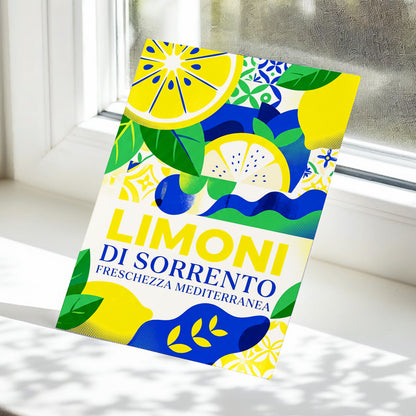 Sorrento Citrus Rhythm, yellow, blue, green nature wall art displayed in a styled interior, gallery view 5