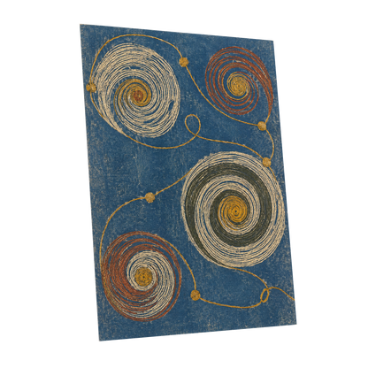 Spiral Cadence, blue, beige, gold abstract wall art shown as a unframed poster wall art print