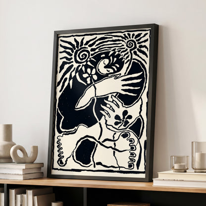 Spiral Reverie, black, beige, white abstract wall art displayed in a styled interior, gallery view 2