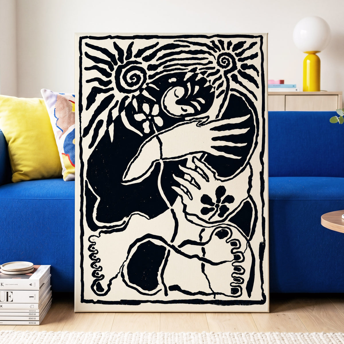 Spiral Reverie, black, beige, white abstract wall art displayed in a styled interior, gallery view 3