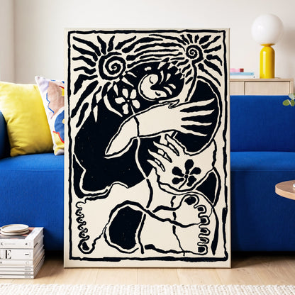 Spiral Reverie, black, beige, white abstract wall art displayed in a styled interior, gallery view 3