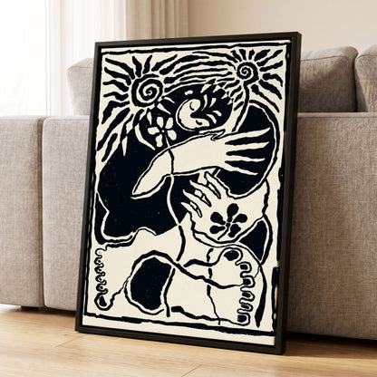Spiral Reverie, black, beige, white abstract wall art displayed in a styled interior, gallery view 4