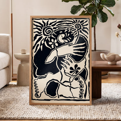 Spiral Reverie, black, beige, white abstract wall art displayed in a styled interior, gallery view 6