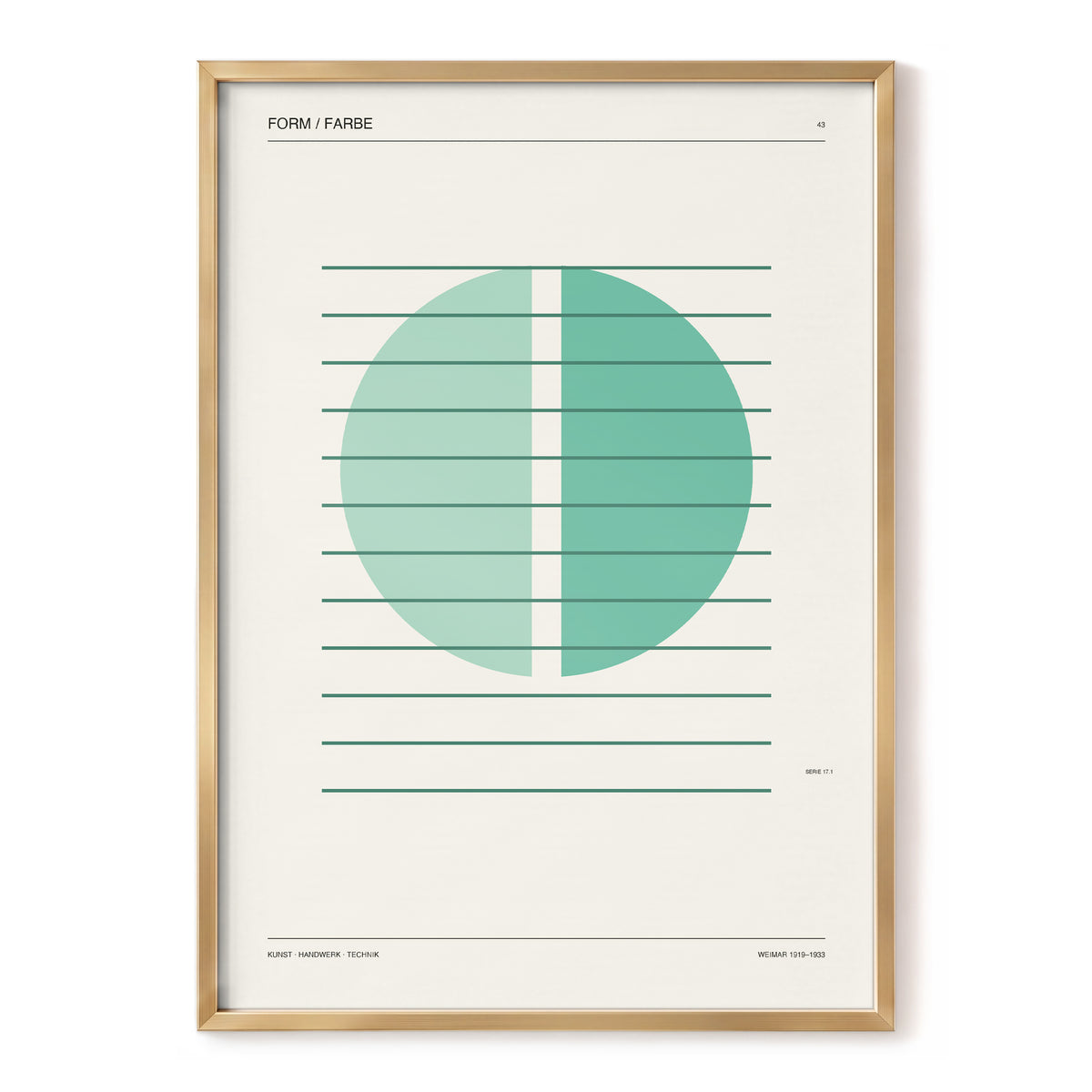 Split Circle Study, green, beige, black minimalist wall art, front artwork view