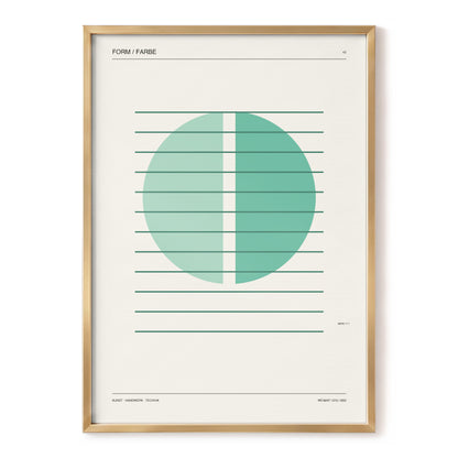 Split Circle Study, green, beige, black minimalist wall art, front artwork view
