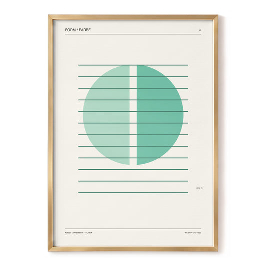 Split Circle Study, green, beige, black minimalist wall art, front artwork view