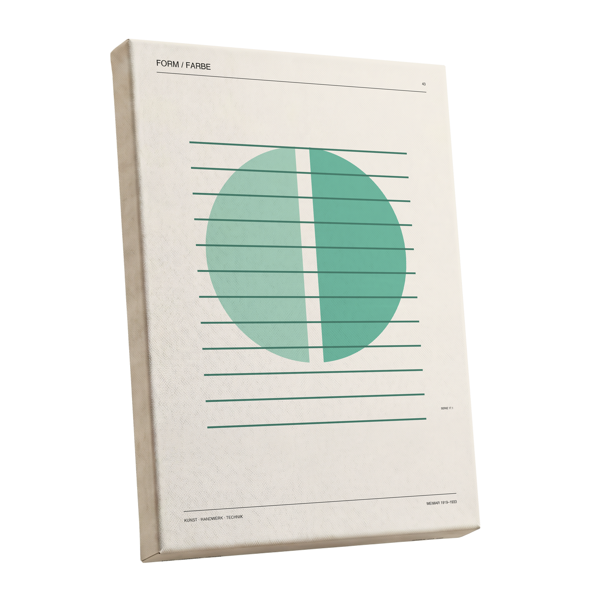 Split Circle Study, green, beige, black minimalist wall art shown as a stretched canvas wall art