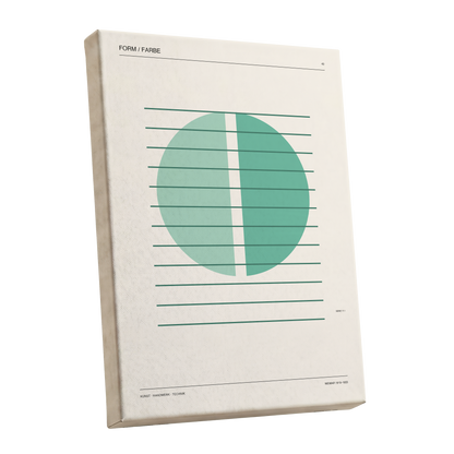 Split Circle Study, green, beige, black minimalist wall art shown as a stretched canvas wall art