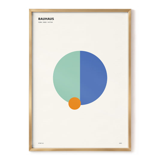 Split Disc, Orange Note, blue, green, beige minimalist wall art, front artwork view