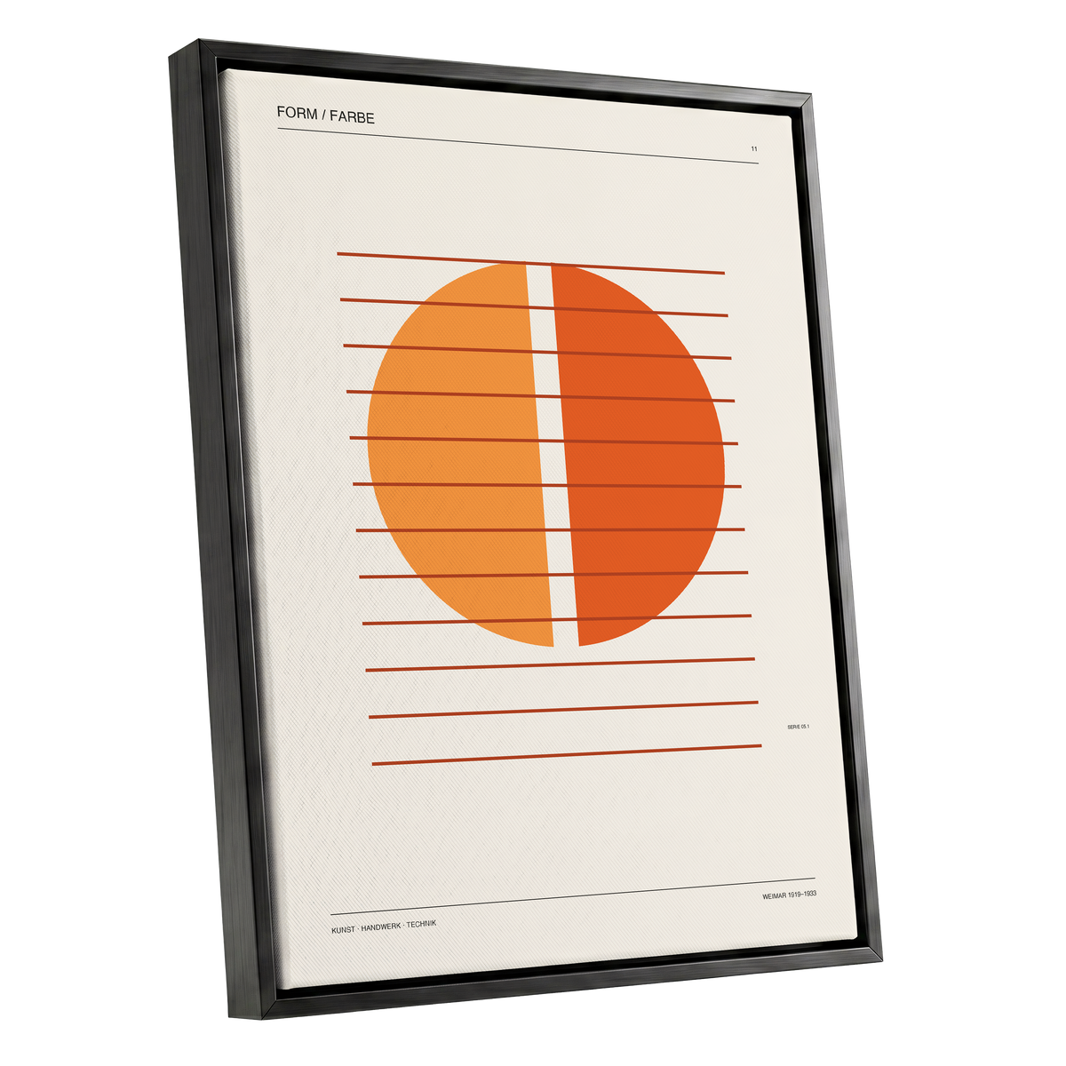 Split Orange Study, beige, orange, brown minimalist wall art shown as a black framed canvas wall art