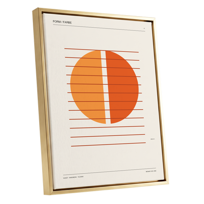 Split Orange Study, beige, orange, brown minimalist wall art shown as a gold framed canvas wall art