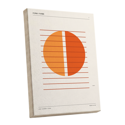 Split Orange Study, beige, orange, brown minimalist wall art shown as a stretched canvas wall art