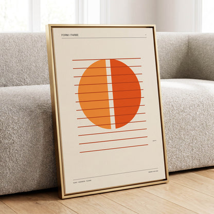 Split Orange Study, beige, orange, brown minimalist wall art displayed in a styled interior, gallery view 1