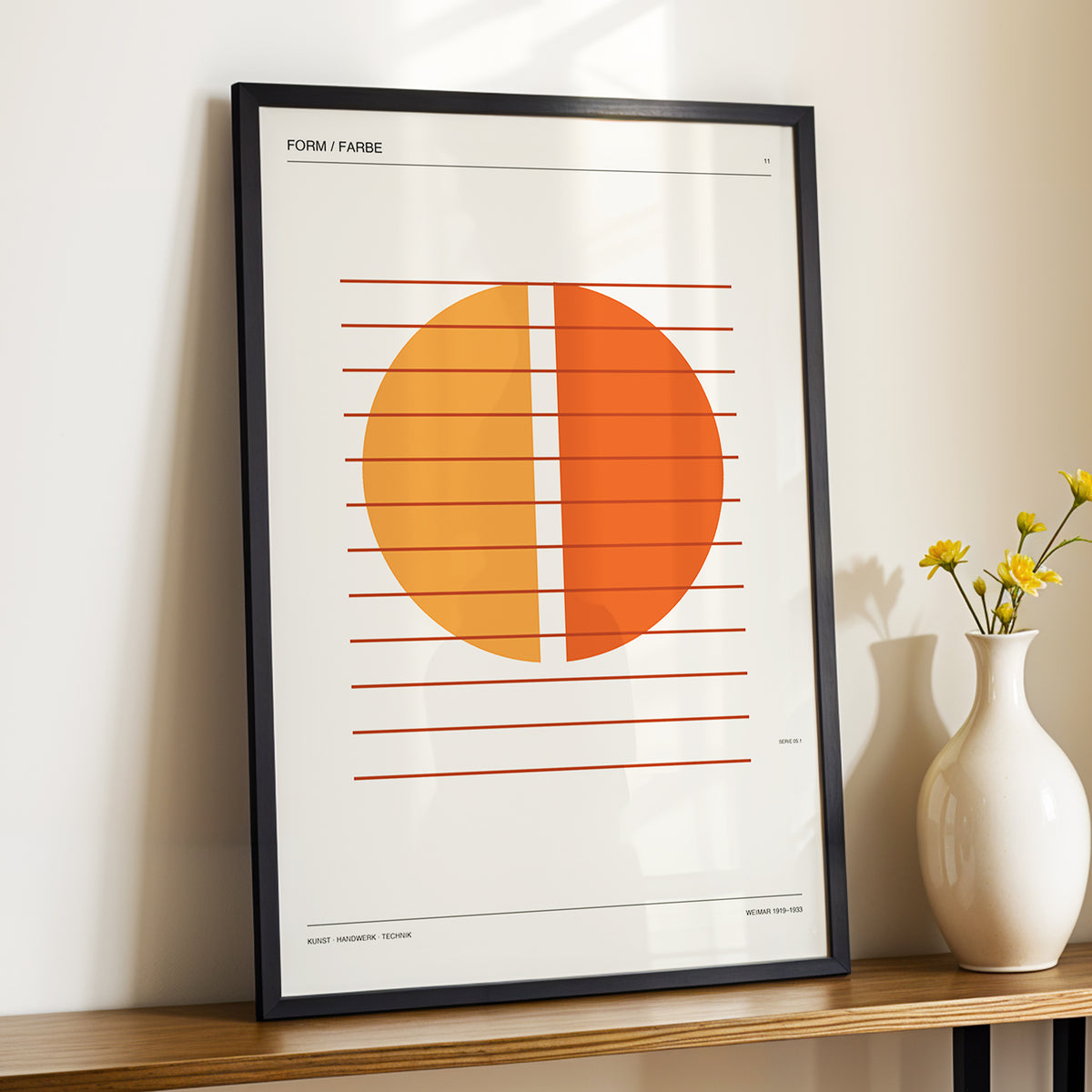 Split Orange Study, beige, orange, brown minimalist wall art displayed in a styled interior, gallery view 3