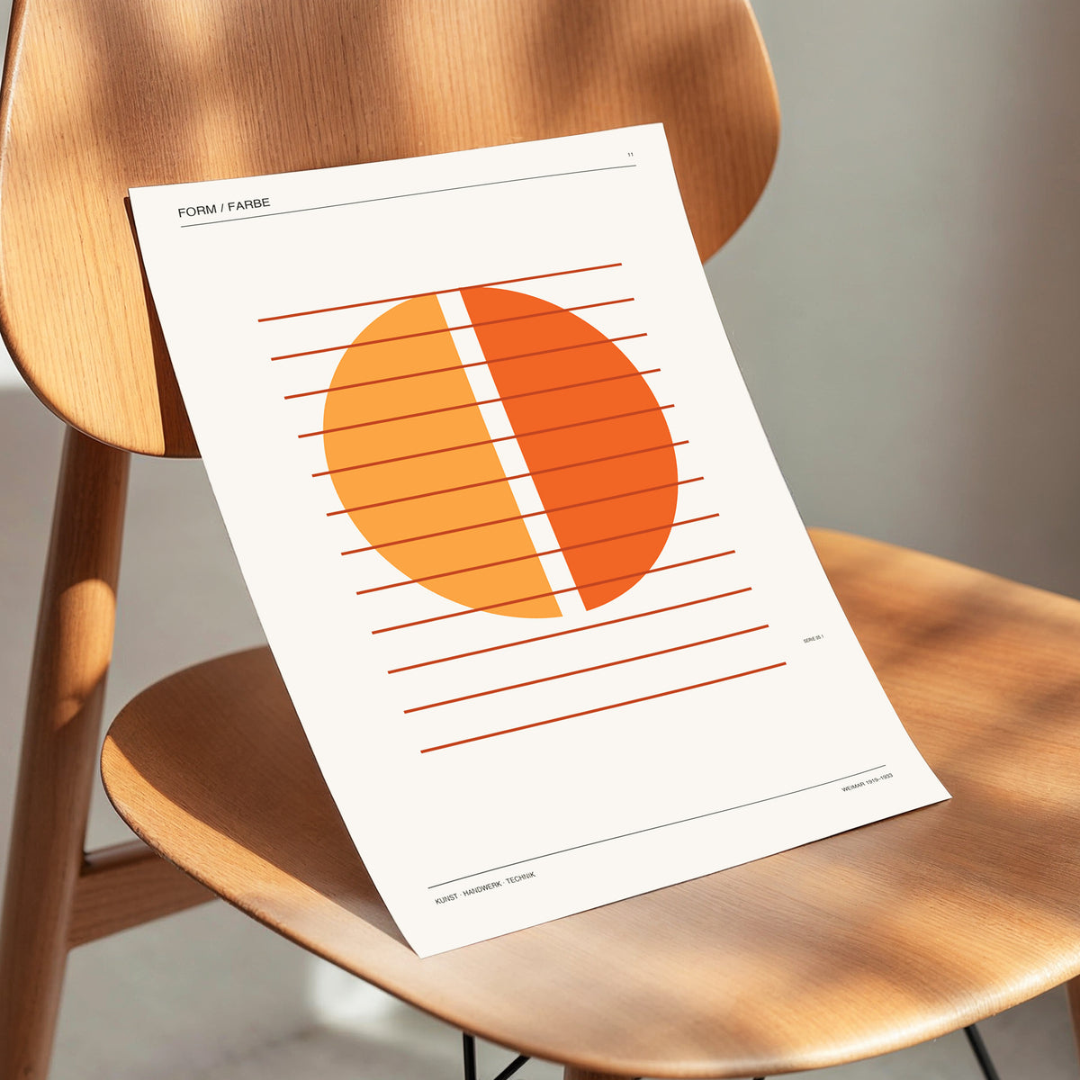 Split Orange Study, beige, orange, brown minimalist wall art displayed in a styled interior, gallery view 4
