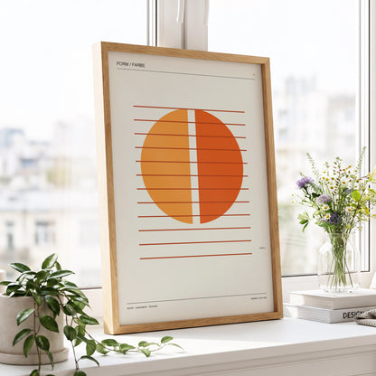 Split Orange Study, beige, orange, brown minimalist wall art displayed in a styled interior, gallery view 5