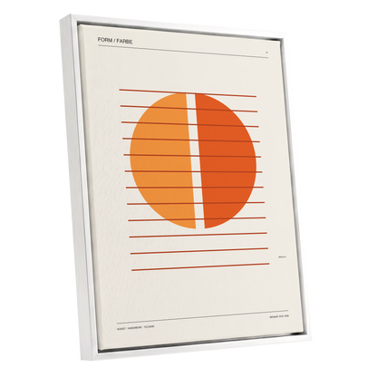 Split Orange Study, beige, orange, brown minimalist wall art shown as a white framed canvas wall art