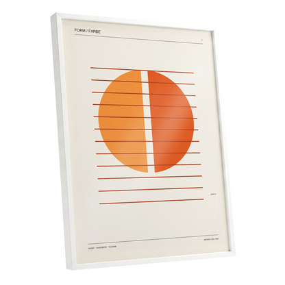 Split Orange Study, beige, orange, brown minimalist wall art shown as a white framed poster wall art print