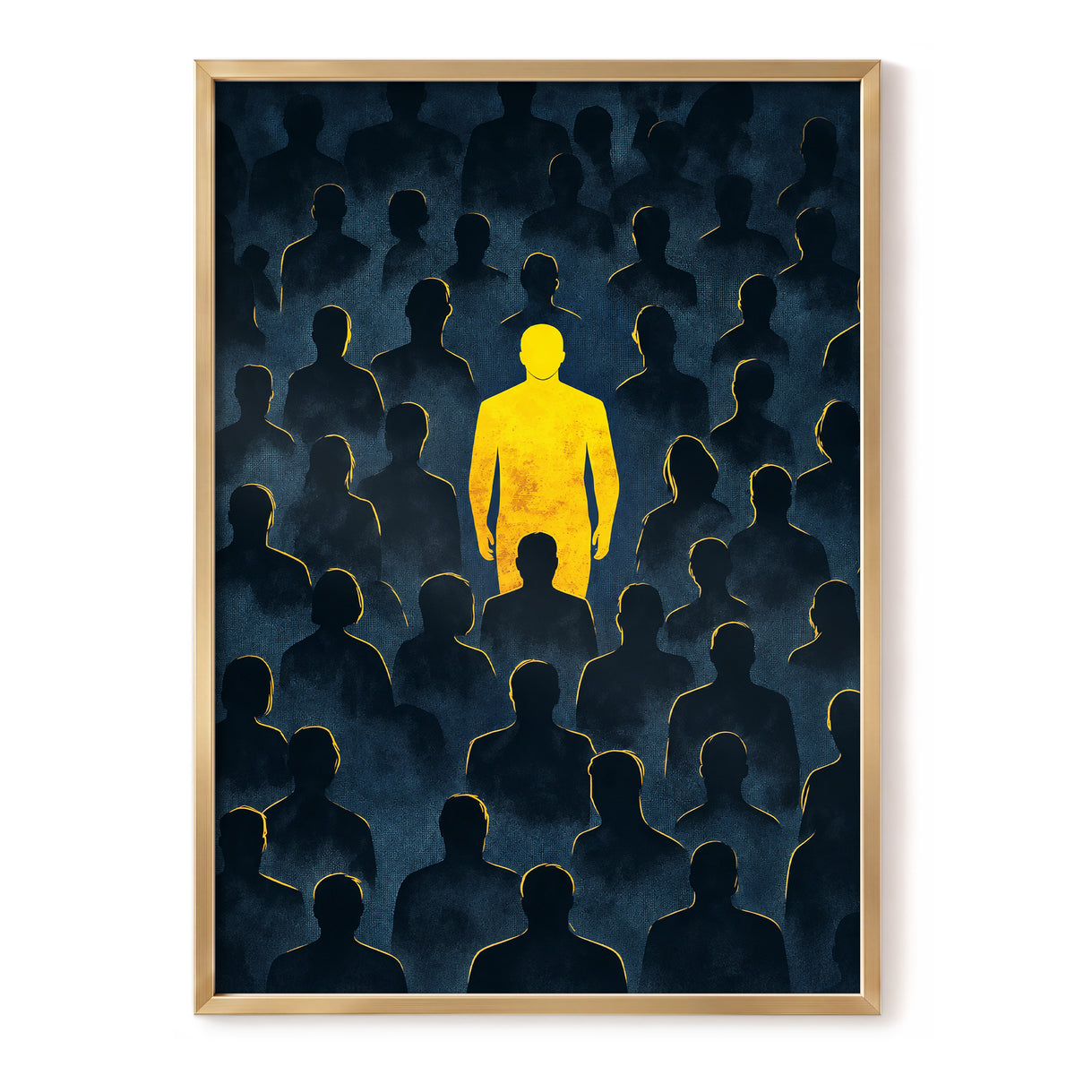 Stand Apart, black, blue, yellow minimalist wall art, front artwork view