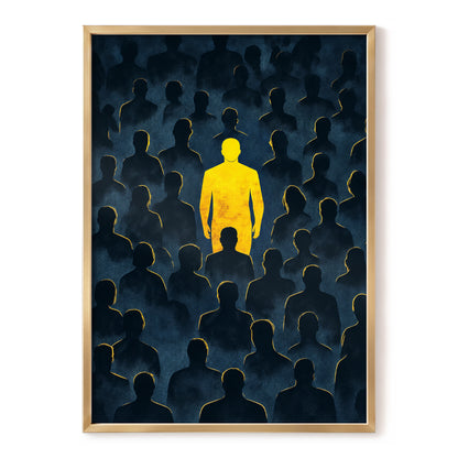 Stand Apart, black, blue, yellow minimalist wall art, front artwork view