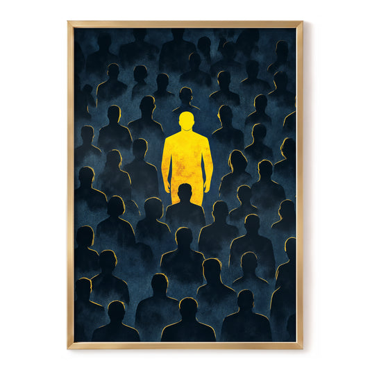Stand Apart, black, blue, yellow minimalist wall art, front artwork view