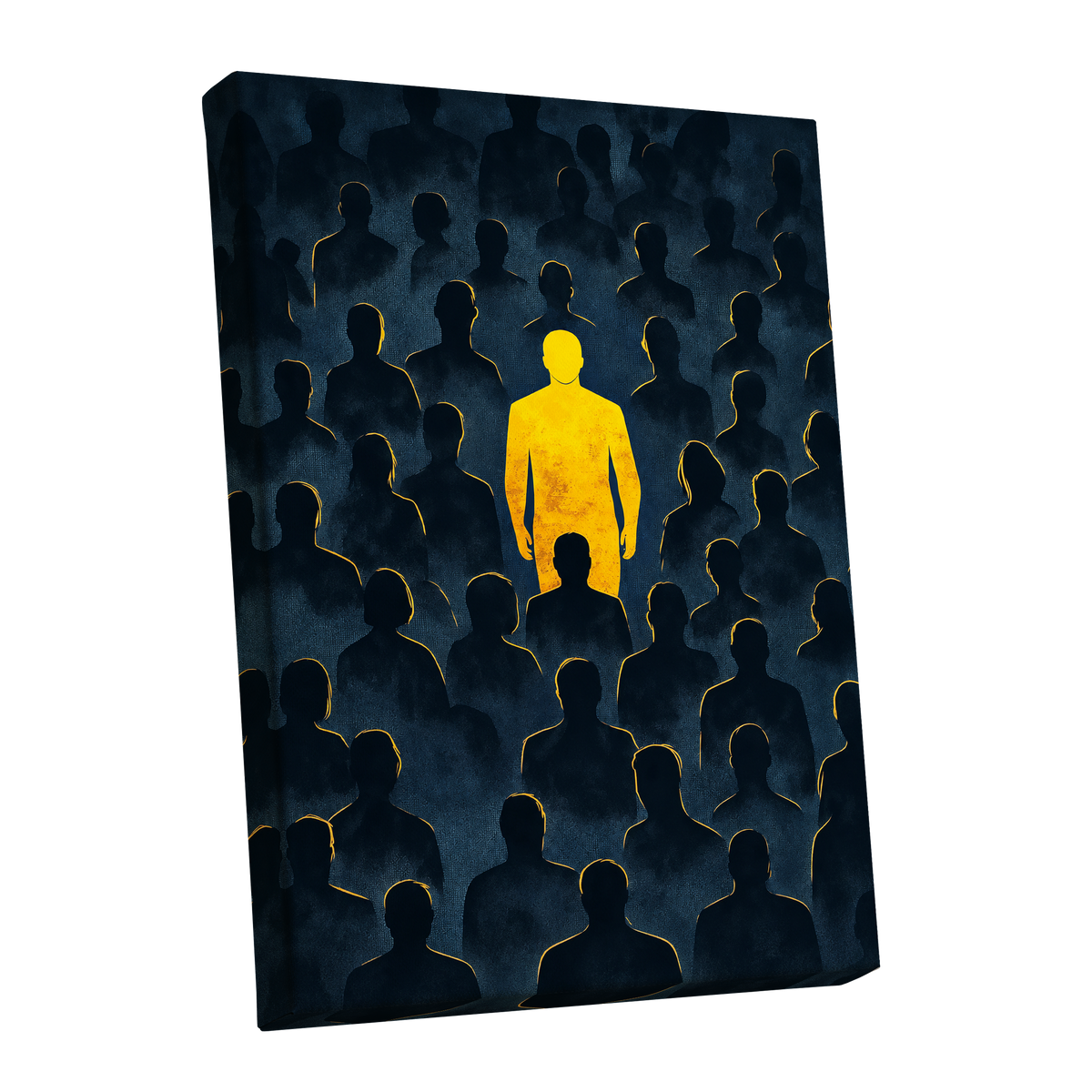 Stand Apart, black, blue, yellow minimalist wall art shown as a stretched canvas wall art