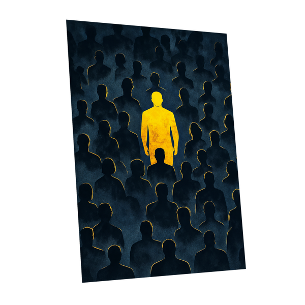 Stand Apart, black, blue, yellow minimalist wall art shown as a unframed poster wall art print