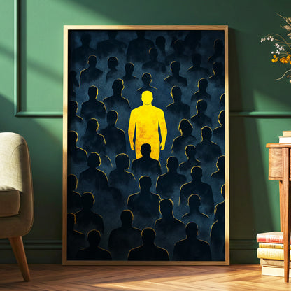 Stand Apart, black, blue, yellow minimalist wall art displayed in a styled interior, gallery view 6