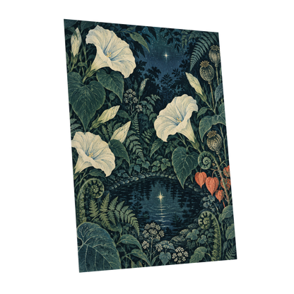 Starlit Botanical Pool, blue, green, beige floral wall art shown as a unframed poster wall art print