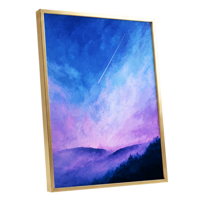 Starlit Lavender Horizon, blue, purple, pink nature wall art shown as a gold framed poster wall art print