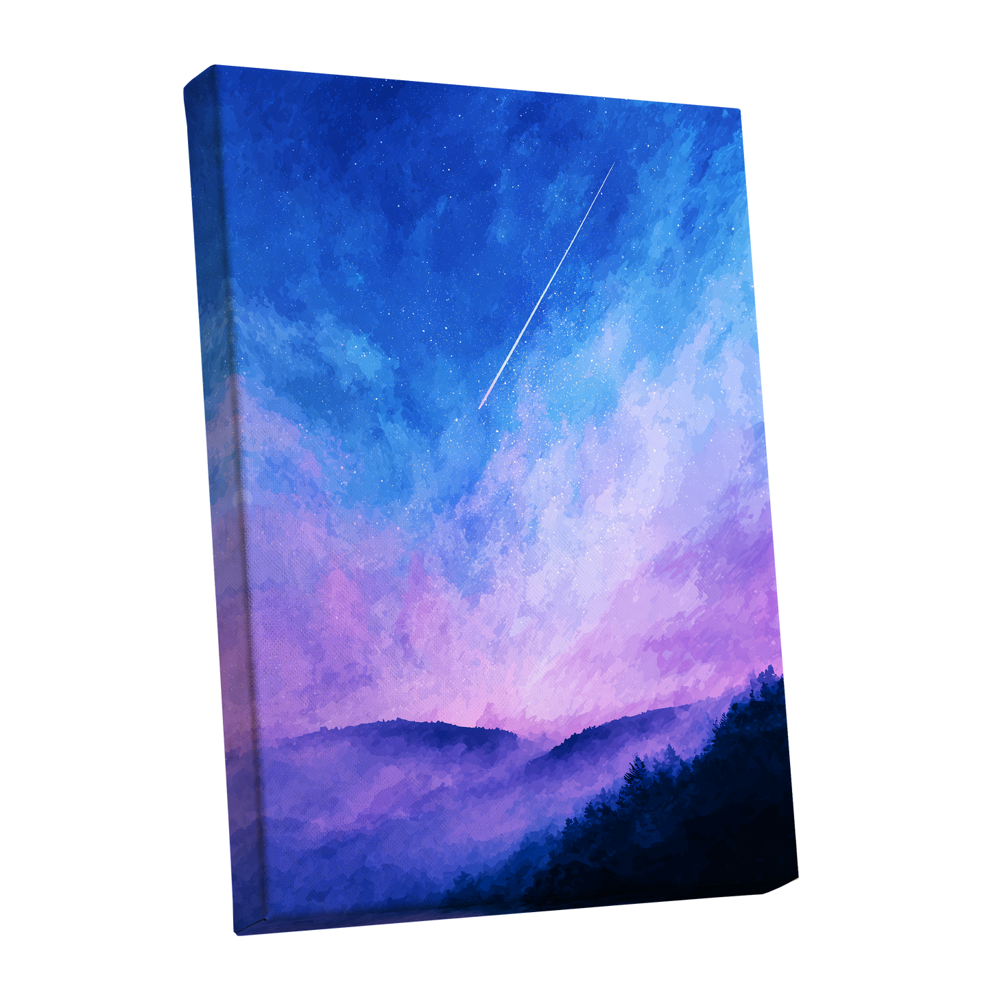 Starlit Lavender Horizon, blue, purple, pink nature wall art shown as a stretched canvas wall art